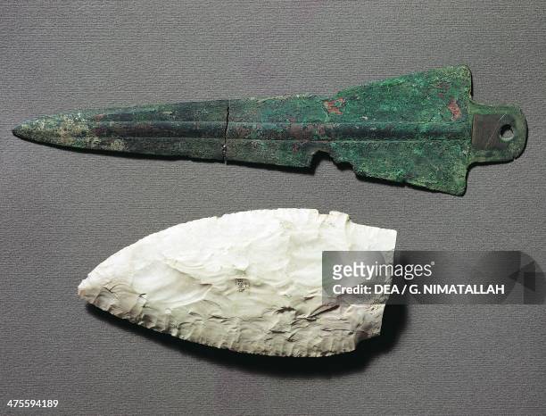 Copper dagger and flint dagger. Remedello culture, Copper Age, 3rd millennium BC. Reggio Nell'Emilia, Musei Civici Di Reggio Emilia , Museo Chierici