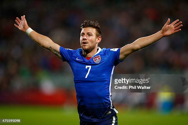 Paul Arriola of the USA celebrates his goal during the FIFA U-20 World Cup New Zealand 2015 Group A match between New Zealand and the United States...
