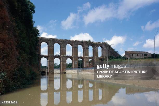 The arches of the aqueduct at Nepi , Lazio, Italy.