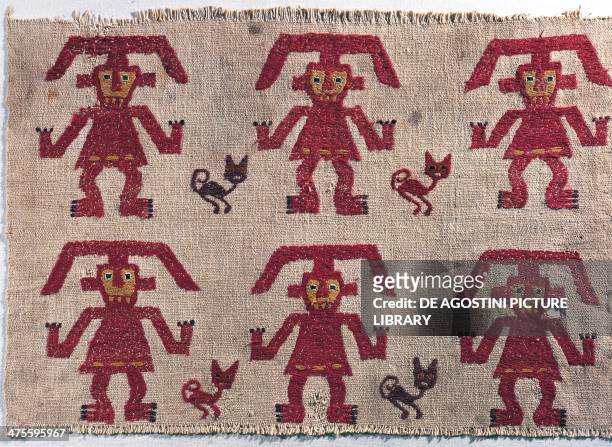 Embroidered fabric, from the region of Lambayeque, Peru. Chimu culture. Lima, Museo Nacional De Antropologia, Arqueologia Y Historia