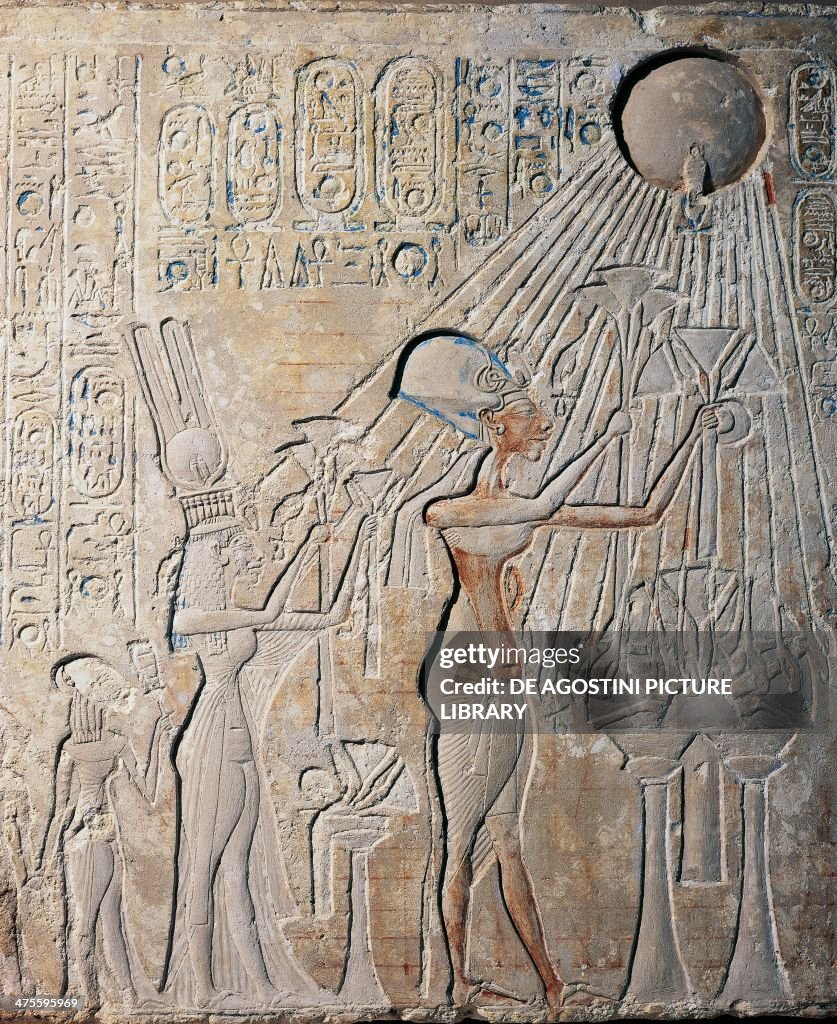 Stele depicting Akhenaten with Nefertiti...
