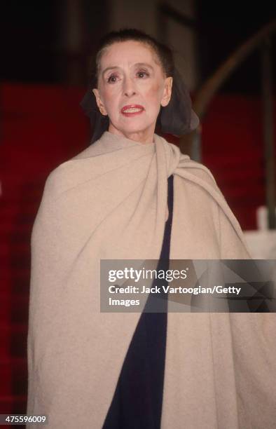 Portrait of American choreographer and dancer Martha Graham on the Grand Staircase of the Metropolitan Opera House in Lincoln Center, New York, New...