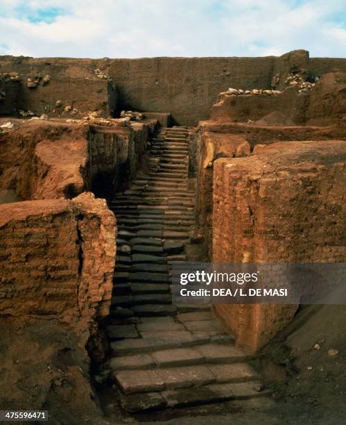 Staircase of the sacred area dedicated to the goddess Ishtar, ancient city of Ebla, Syria. Bronze Age.