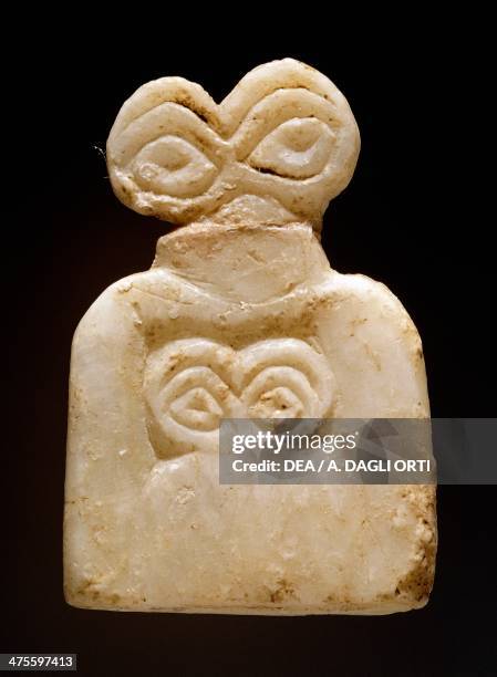 Alabaster idol in the shape of eyes, from the site of Tell Brak, Syria. Elamite civilisation, 3500-3300 BC. Aleppo, Archaeological Museum