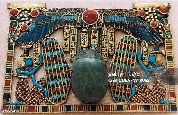 Temple-shaped breastplate, from the Tomb of Tutankhamun. Egyptian civilisation, Dynasty XVIII. Cairo, Egyptian Museum