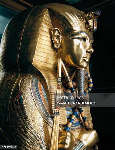 Tutankhamun's second innermost coffin, from the Pharaoh's tomb in Thebes, Egypt. Goldsmith art, Egyptian civilisation, New Kingdom, Dynasty XVIII....