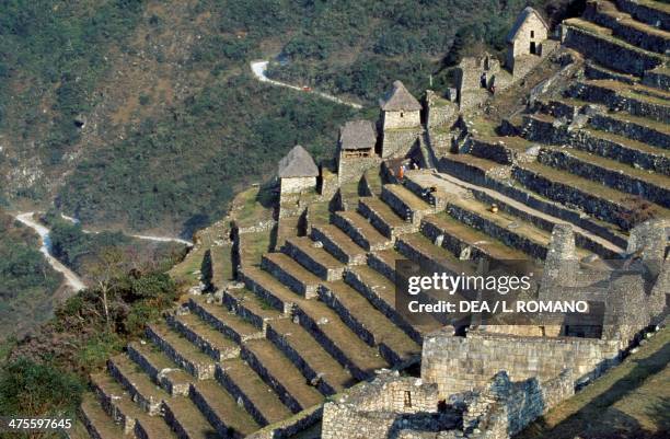 Terraces, Machu Picchu , Urubamba Valley, Peru. Inca Civilisation.