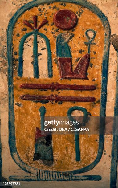 Relief of a cartouche of Pharaoh, Temple of Ramesses III, Medinet Habu, Thebes , Egypt. Egyptian civilisation, New Kingdom, Dynasty XX.