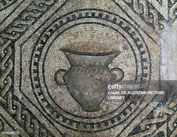 Roman mosaic depicting an amphora. Roman civilisation, ca 4th century. Detail. Bergamo, Museo Civico Archeologico