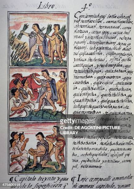 Beliefs and superstitions, page from Book IV of the Florentine Codex, bilingual version in Spanish and Nahuatl, General History of the Things of New...