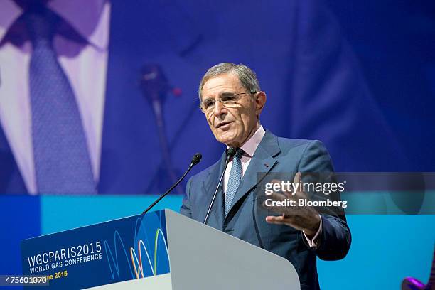 Gerard Mestrallet, chief executive officer of Engie, formerly known as GDF Suez SA, gestures as he speaks during the opening ceremony of the World...