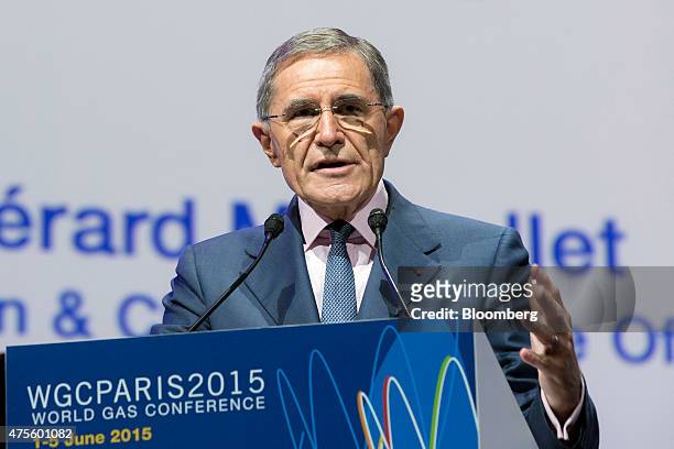 Gerard Mestrallet, chief executive officer of Engie, formerly known as GDF Suez SA, gestures as he speaks during the opening ceremony of the World...