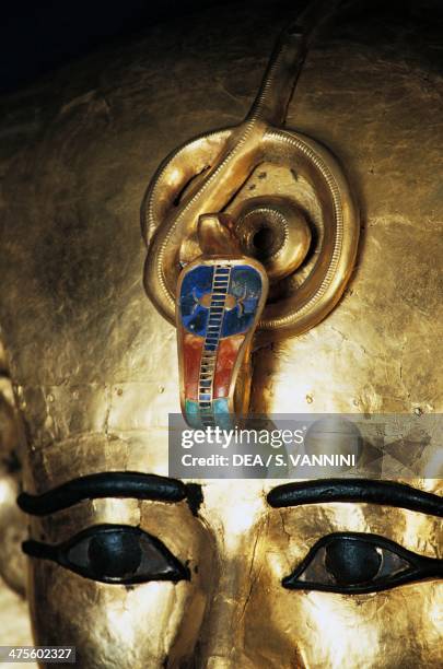 Uraeus, detail from the gold funerary mask of Pharaoh Amenemope, from Tanis. Egyptian civilisation, Third Intermediate Period, Dynasty XXI. Cairo,...