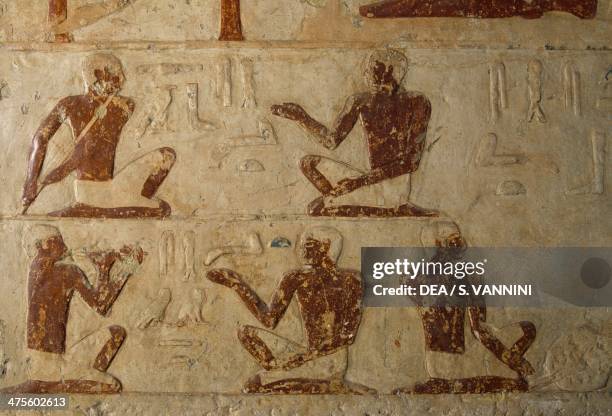 Painted bas-relief depicting musicians, Iasen tomb, Western cemetery of the Giza Necropolis , Egypt. Egyptian civilisation, Old Kingdom, Dynasty IV.