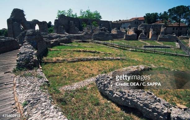 Ruins of Roman Theatre, Ricina or Helvia Recina, Villa Potenza, Macerata, Marche, Italy. Roman civilisation, 2nd century AD.