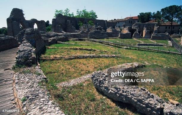 Ruins of Roman Theatre, Ricina or Helvia Recina, Villa Potenza, Macerata, Marche, Italy. Roman civilisation, 2nd century AD.