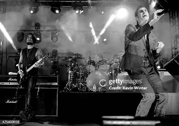 Musicians Dave Navarro and Perry Farrell of Jane's Addiction perform at the after party for the premiere of Warner Bros. Pictures' "Entourage" on...