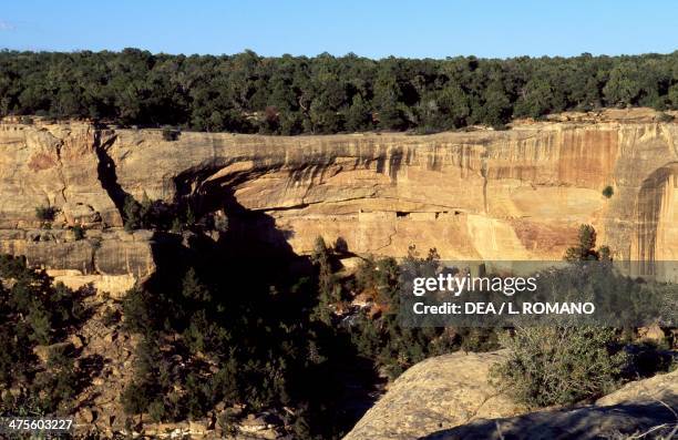 View of a rocky settlement, Mesa Verde National Park , Colorado, United States. Anasazi Civilisation.