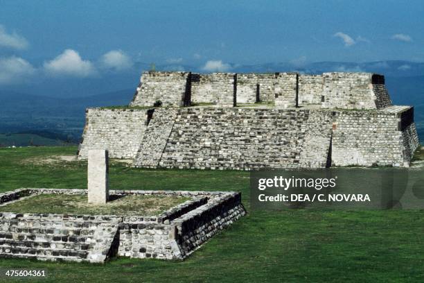 Pyramid and the main square, archaeological site of Xochicalco , Morelos, Mexico. Aztec Civilisation, 650-900 AD.