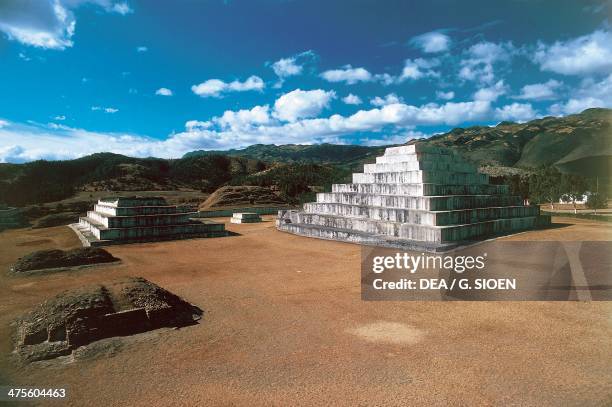 The main pyramids from the site of Zaculeu, Guatemala. Maya Civilisation.