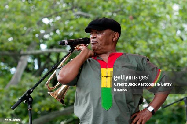 South African Jazz musician Hugh Masekela performs onstage at Central Park SummerStage, New York, New York, June 26, 2011.