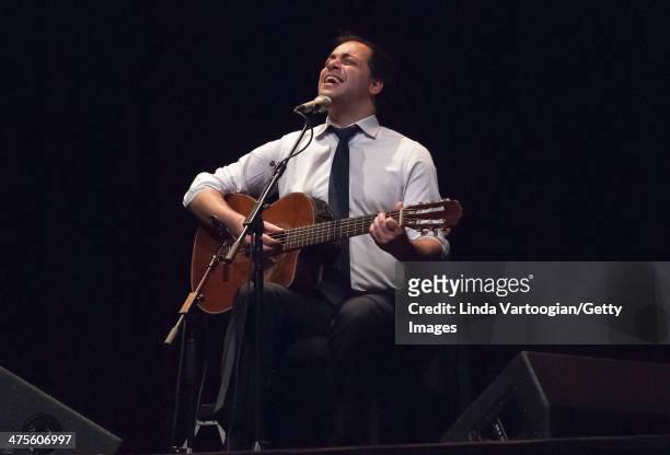 Portuguese Fado musician Antonio Zambujo plays guitar during a World Music Institute concert at New York University's Skirball Center, New York, New...