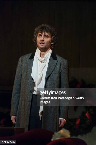 German tenor Jonas Kaufmann performs during the final dress rehearsal of the Metropolitan Opera/Richard Eyre production's of 'Werther' , prior to its...