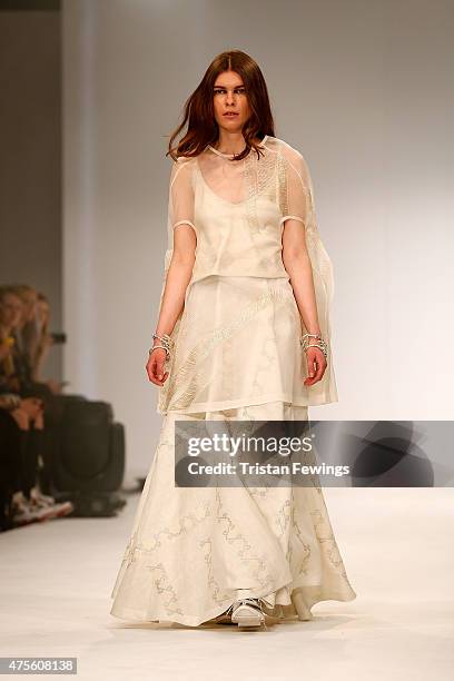 Designs by Claudia Elena Toffano Huguenin of the Universidad CENTRO Mexico on day 4 of Graduate Fashion Week at The Old Truman Brewery on June 2,...