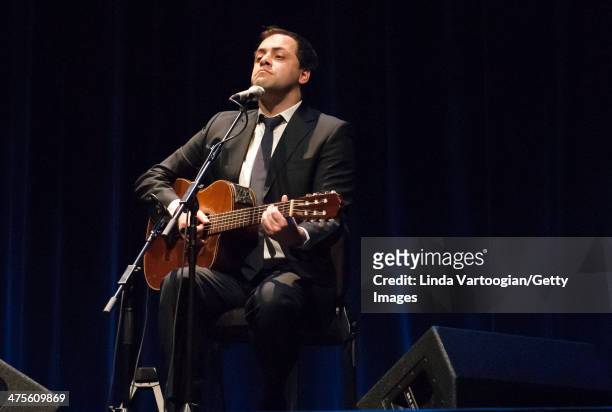Portuguese Fado musician Antonio Zambujo plays guitar during a World Music Institute concert at New York University's Skirball Center, New York, New...