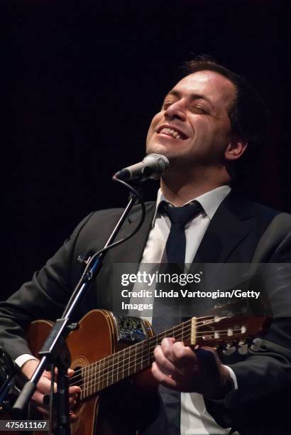 Portuguese Fado musician Antonio Zambujo plays guitar during a World Music Institute concert at New York University's Skirball Center, New York, New...