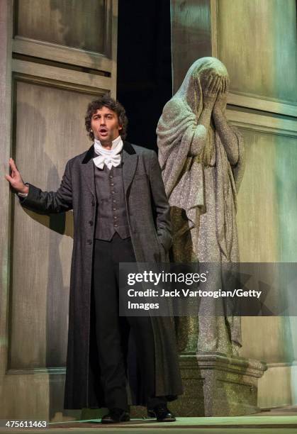German tenor Jonas Kaufmann performs during the final dress rehearsal of the Metropolitan Opera/Richard Eyre production's of 'Werther' , prior to its...