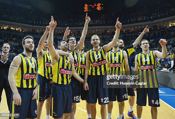 Fenerbahce Ulker Istanbul celebration after the game the 2013-2014 Turkish Airlines Euroleague Top 16 Date 8 game between Fenerbahce Ulker Istanbul v...