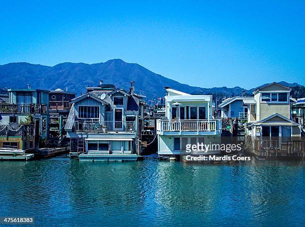 Some of the over 400 houseboats located in the Sausalito Marina, California.