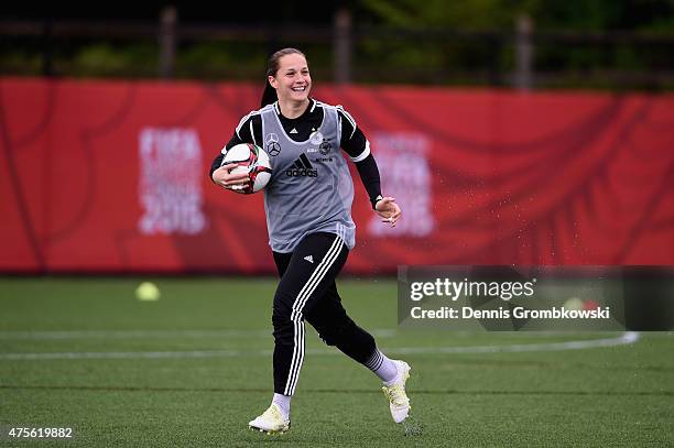 Laura Benkarth of Germany practices during a morning traning session at Richcraft Recreation Complex on June 2, 2015 in Ottawa, Canada.
