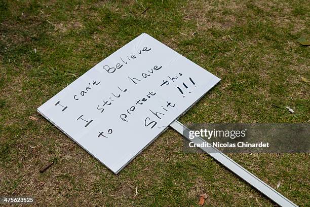 Abandoned placard at a protest against the anti-gay propaganda law in Russia, opposite Downing Street