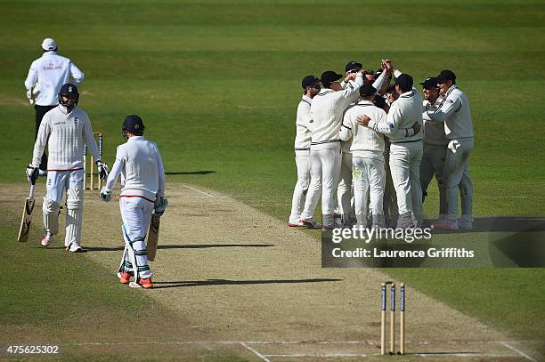 Mark Craig of New Zealand takes the wicket of Jos Butler of England to win the match during day five of the 2nd Investec Test Match between England...