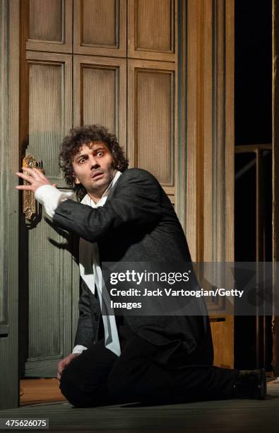 German tenor Jonas Kaufmann performs during the final dress rehearsal of the Metropolitan Opera/Richard Eyre production's of 'Werther' , prior to its...