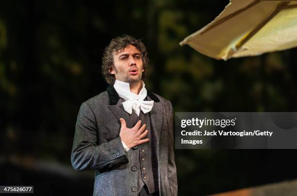 German tenor Jonas Kaufmann performs during the final dress rehearsal of the Metropolitan Opera/Richard Eyre production's of 'Werther' , prior to its...