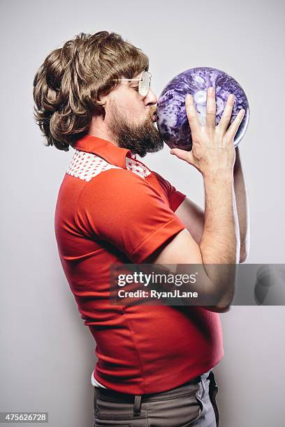 bowler man in vintage style - man holding bowling ball stock pictures, royalty-free photos & images