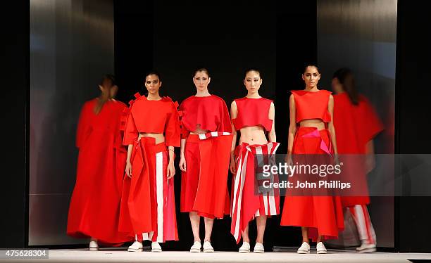 Designs by Victoria Miller of Norwich University of the Arts during the Best of Graduate Fashion Week show on day 4 of Graduate Fashion Week at The...