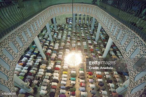 Muslims pray at Baitul Mokarram Mosque during the one of five holy nights of the Muslim's holy Shab-e-Barat, the night of fortune and forgiveness in...