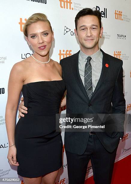 Writer/Director/Actor Joseph Gordon-Levitt and actress Scarlett Johansson arrive at the "Don Jon" Premiere during the 2013 Toronto International Film...