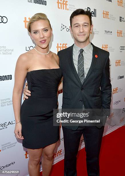 Writer/Director/Actor Joseph Gordon-Levitt and actress Scarlett Johansson arrive at the "Don Jon" Premiere during the 2013 Toronto International Film...