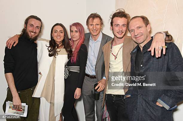 Topes Calland, Nell Campbell, India Rose James, Liam Neeson, Micheal Neeson and Ralph Fiennes attend the Maison Mais Non launch party as Micheal...