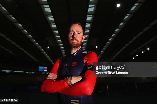 Sir Bradley Wiggins of Great Britain and Team Wiggins poses for a photo after training at the Lee Valley Velopark ahead of his UCI Hour Record...