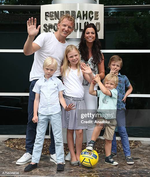 Dirk Kuyt , Dirk Kuyt's wife Gertrude Kuyt and their kids pose during a ceremony held for Dirk Kuyt's leaving from Fenerbahce, in Sukru Saracoglu...