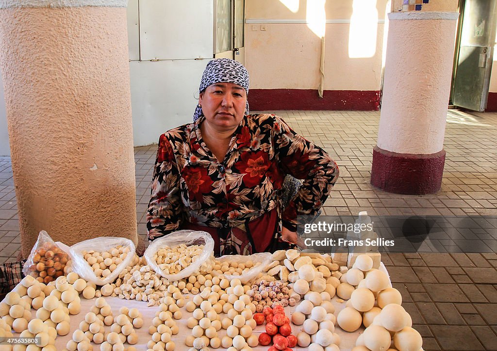 Selling Kurt (cheese balls) at Chorsu