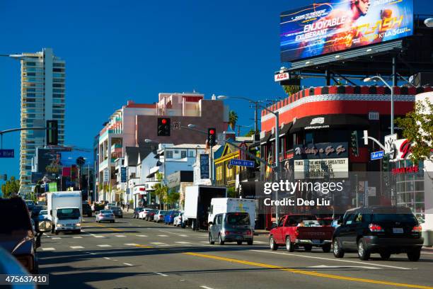 sunset strip street view in west hollywood, los angeles county - sunset-boulevard-los-angeles stock pictures, royalty-free photos & images