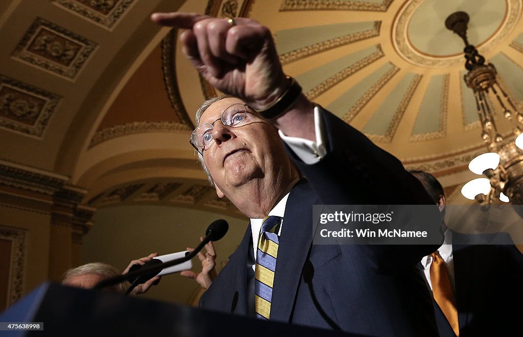 Senate Lawmakers Address The Media After Their Weekly Policy Luncheons