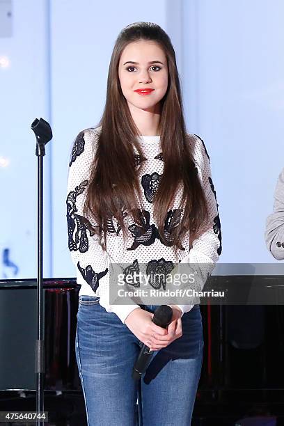 Singer Marina Kaye attends the 'Vivement Dimanche' French TV Show at Pavillon Gabriel on June 2, 2015 in Paris, France.